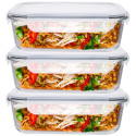 Pojemniki szklane 640 ml prostokątne lunchbox GierekHoff Corio zestaw 3 sztuki żaroodporne hermetyczne GH 1108