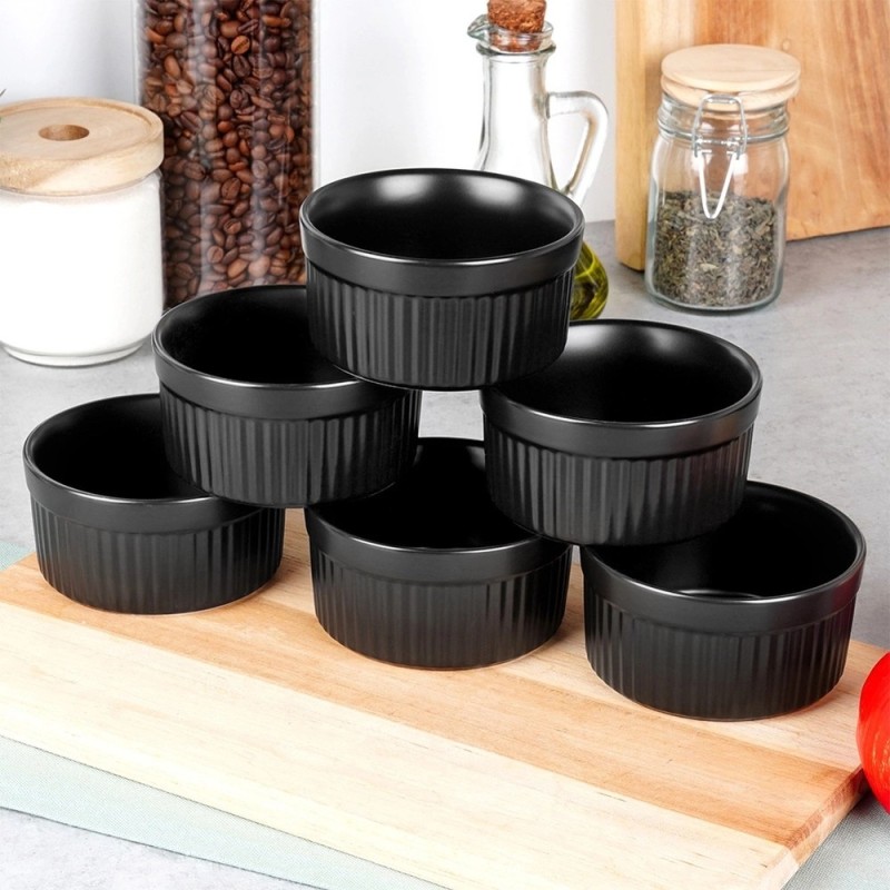 Kokilki do zapiekania 260 ml ramekin zestaw 10 sztuk salaterki miseczki pojemniki porcelanowe Brulee czarne