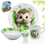 Zestaw obiadowy porcelana dla dzieci Bella Fiore 4 elementy Jeżyk kubek talerzyk miseczka kieliszek na jajko
