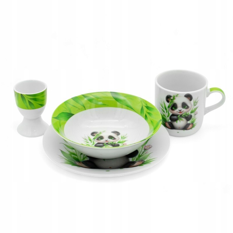 Zestaw obiadowy porcelana dla dzieci Bella Fiore 4 elementy Panda kubek talerzyk miseczka kieliszek na jajko