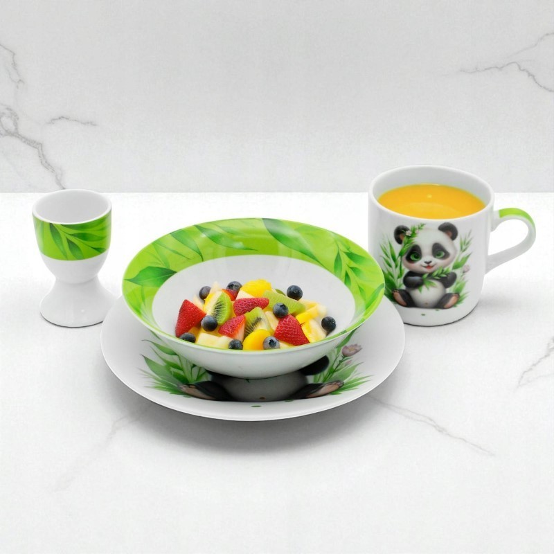 Zestaw obiadowy porcelana dla dzieci Bella Fiore 4 elementy Panda kubek talerzyk miseczka kieliszek na jajko