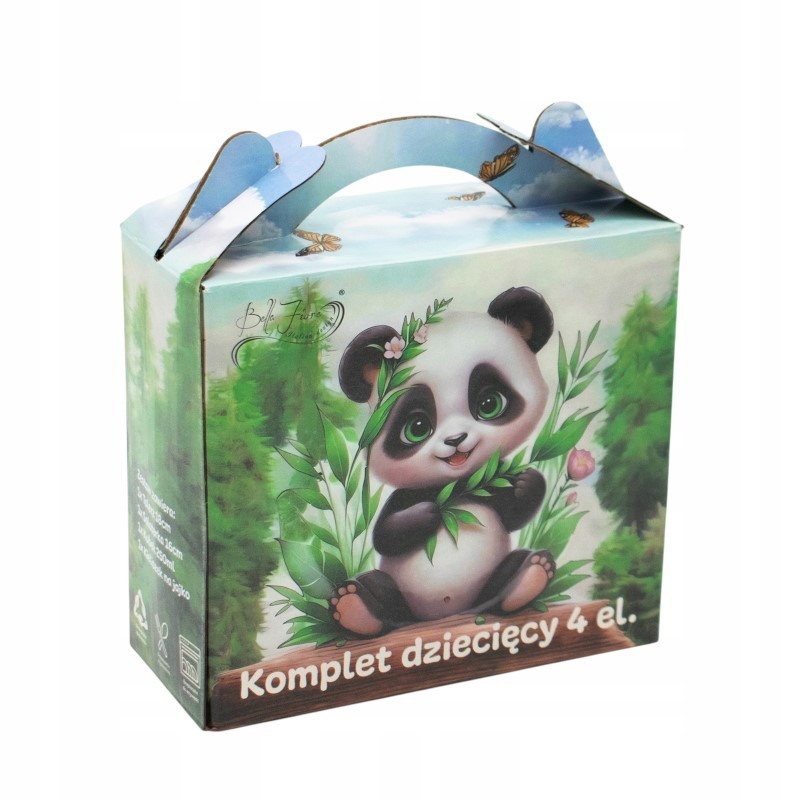 Zestaw obiadowy porcelana dla dzieci Bella Fiore 4 elementy Panda kubek talerzyk miseczka kieliszek na jajko