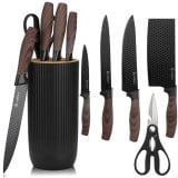 Noże kuchenne zestaw 4 noży z nożyczkami Elitehoff E-6309 komplet w bloku czarny ze stali nierdzewnej