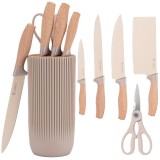 Noże kuchenne zestaw 4 noży z nożyczkami Elitehoff E-6310 komplet w bloku beżowe ze stali nierdzewnej