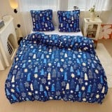 Pościel świąteczna 160x200 bawełna satynowa dwustronna GierekHoff gruba 3 części GH 3093 niebieska w choinki