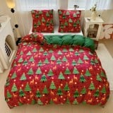 Pościel świąteczna 160x200 bawełna satynowa dwustronna GierekHoff gruba 3 części GH 3095 choinki