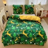 Pościel świąteczna 200x220 bawełna satynowa dwustronna GierekHoff gruba 3 części GH 3096 zielono złota w renifery