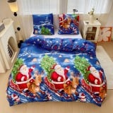 Pościel świąteczna 200x220 bawełna satynowa dwustronna GierekHoff gruba 3 części GH 3097 mikołaj na saniach