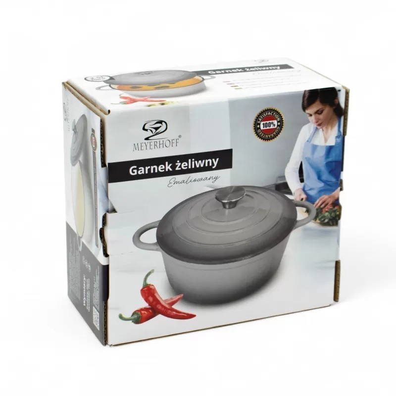 Garnek żeliwny emaliowany 3.7 L MeyerHoff kociołek szary 24 cm