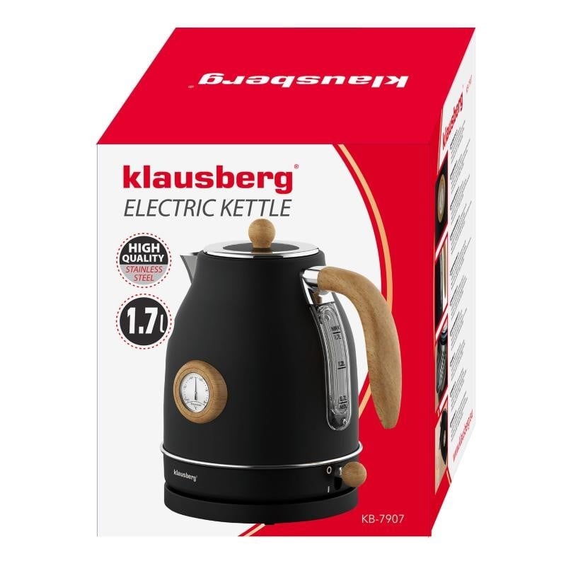 Czajnik elektryczny bezprzewodowy z termometrem 1,7 L czarny 2200W Klausberg KB7907