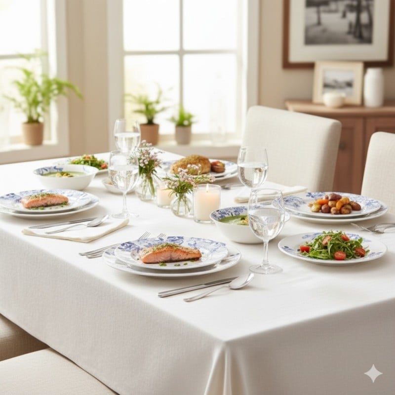 Serwis obiadowy 18 elementów Bestler białe talerze dla 6 osób wzór niebieskie kwiaty