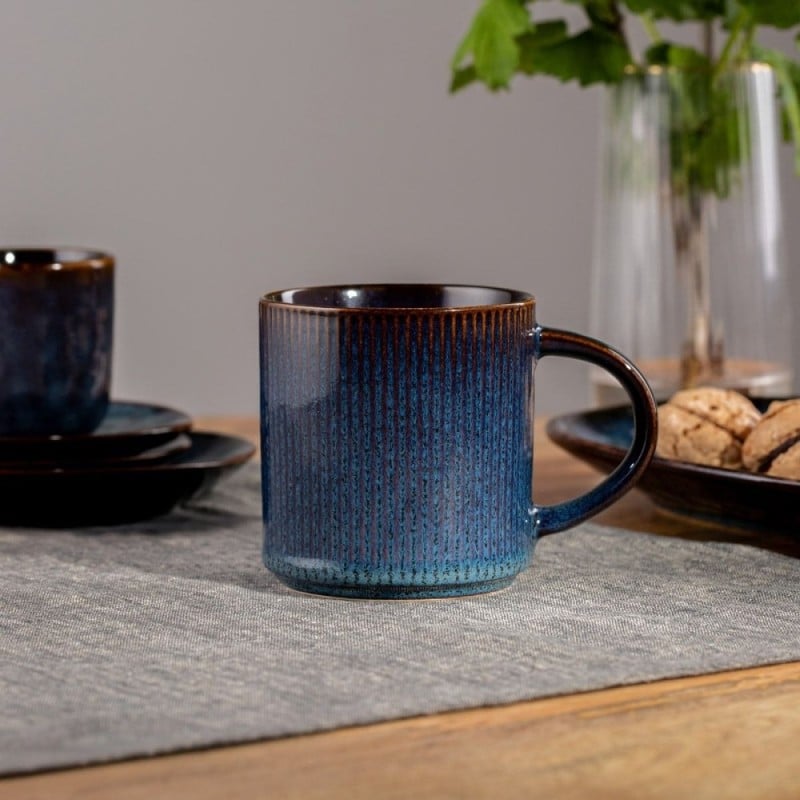 Komplet 6 kubków porcelanowych Florina Evia Blue 330 ml do kawy herbaty zestaw niebieskie modern