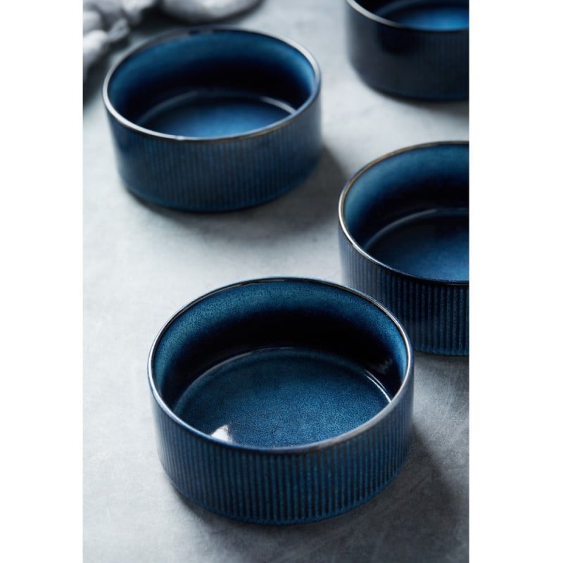 Salaterka porcelanowa 14 cm Florina Evia Blue granatowy prążkowany modern