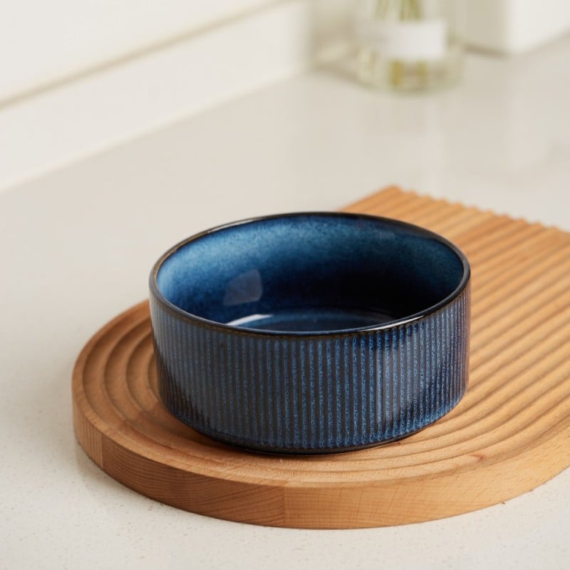 Salaterka porcelanowa 14 cm Florina Evia Blue granatowy prążkowany modern