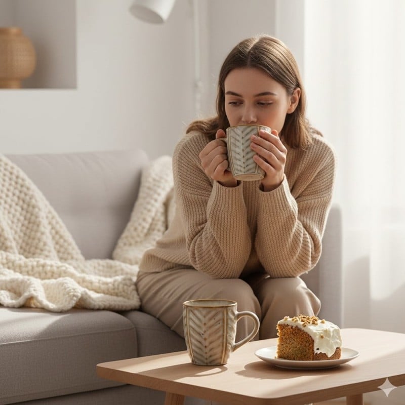 Serwis obiadowy porcelanowy Florina Lehti 42 elementy zestaw talerzy salaterek kubków filiżanek dla 6 osób liście