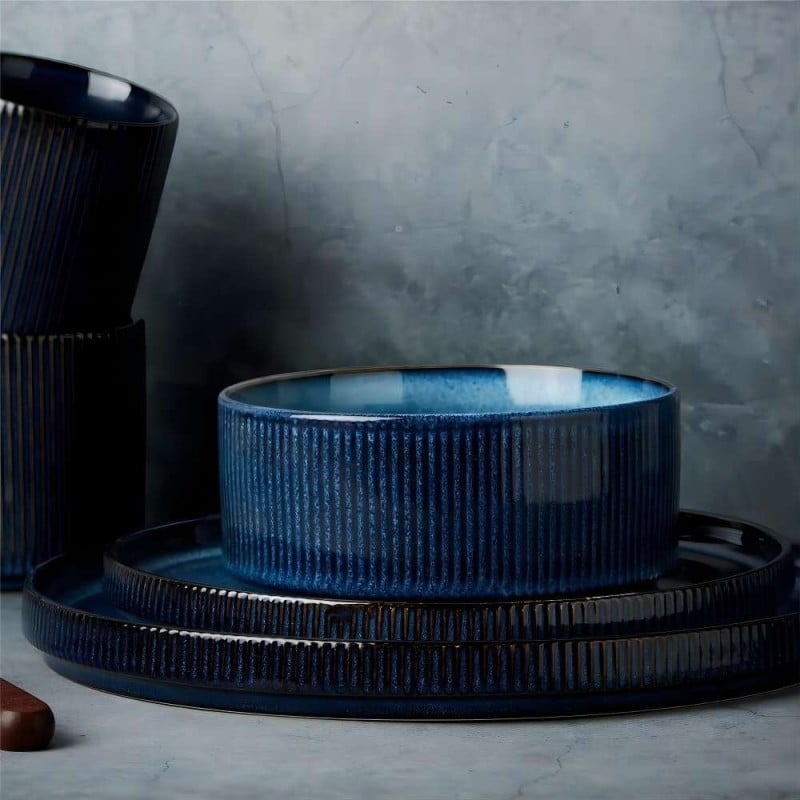 Serwis obiadowy porcelanowy Florina Evia Blue 24 elementy zestaw talerzy dla 6 osób modern