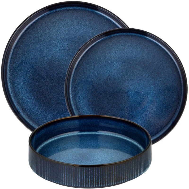 Serwis obiadowy porcelanowy Florina Evia Blue 30 elementów zestaw talerzy dla 6 osób modern