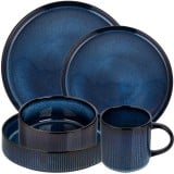 Serwis obiadowy porcelanowy Florina Evia Blue 30 elementów zestaw talerzy dla 6 osób modern