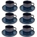 Komplet 6 filiżanek ze spodkami porcelanowe Florina Evia Blue 250 ml do kawy herbaty zestaw niebieskie modern