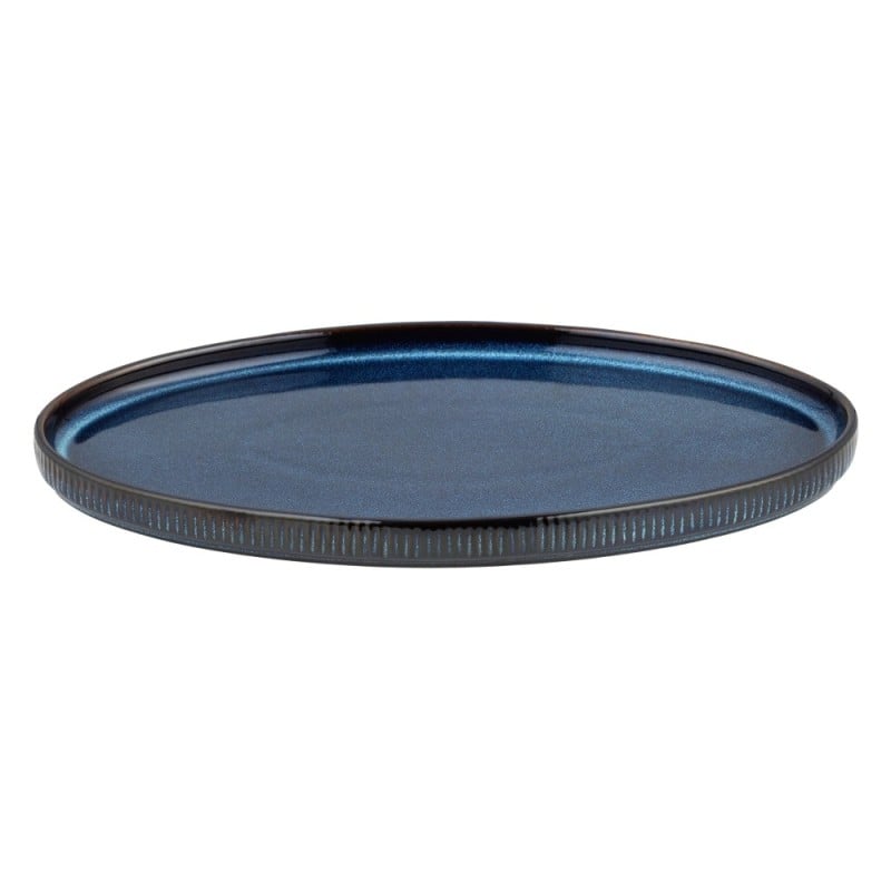 Talerz owalny patera półmisek porcelanowy Florina Evia Blue granatowy prążkowany modern