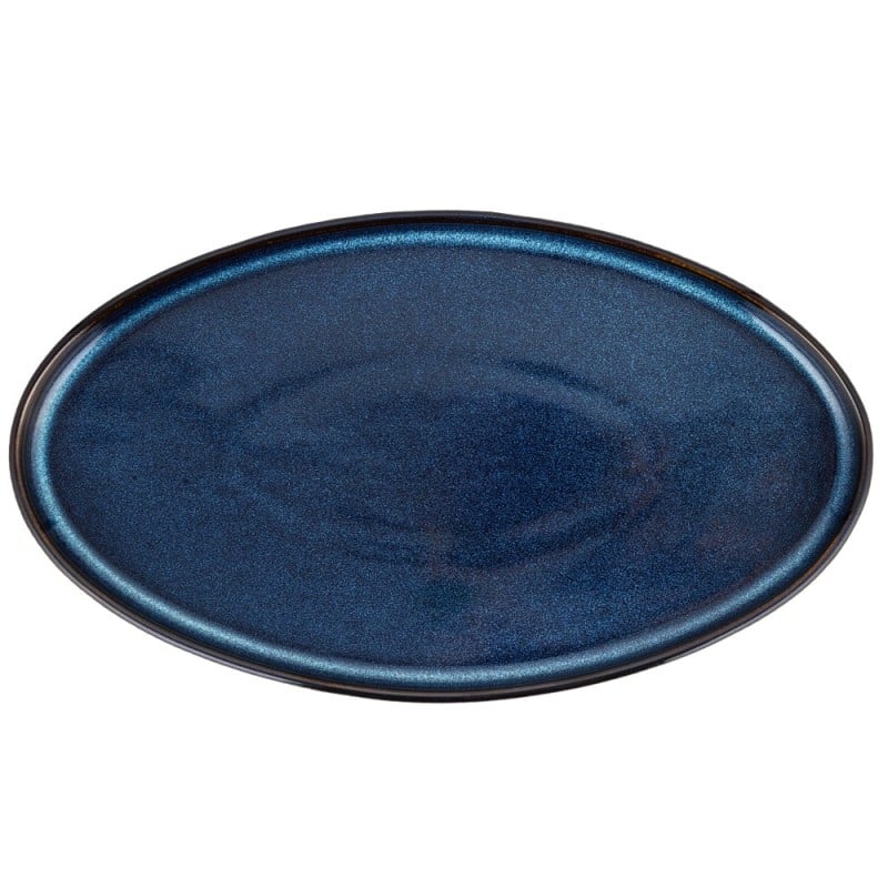 Talerz owalny patera półmisek porcelanowy Florina Evia Blue granatowy prążkowany modern