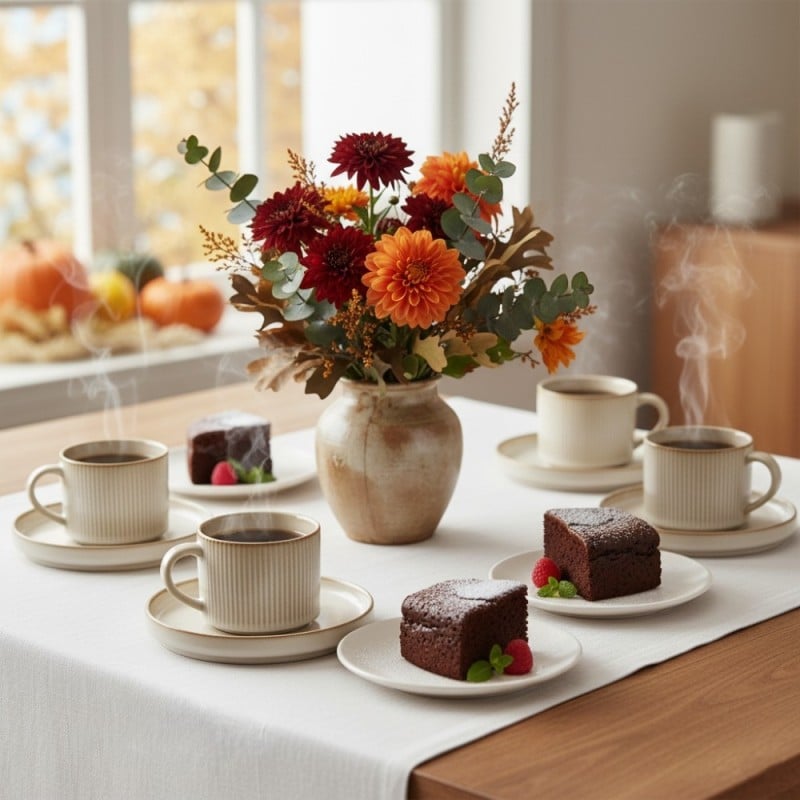 Komplet 6 filiżanek ze spodkami porcelanowych Evie 200 ml do kawy herbaty zestaw kremowe retro 1212