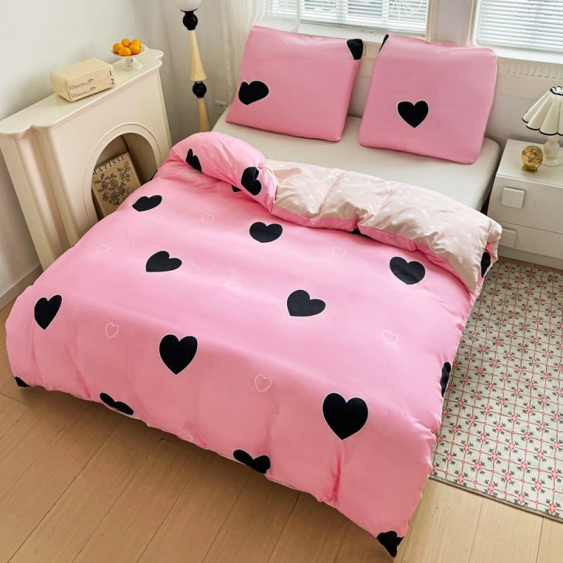 Pościel 160x200 bawełna satynowa dwustronna GierekHoff gruba 3 części GH 3098 różowa w serca