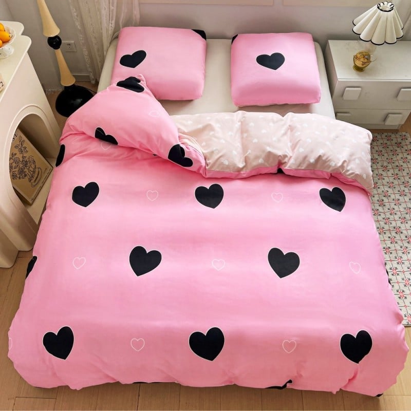 Pościel 200x220 bawełna satynowa dwustronna GierekHoff gruba 3 części GH 3098 różowa w serca