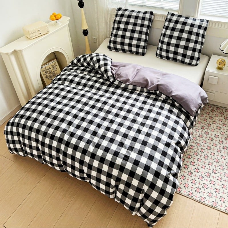 Pościel 200x220 bawełna satynowa dwustronna GierekHoff gruba 3 części GH 3102 krata