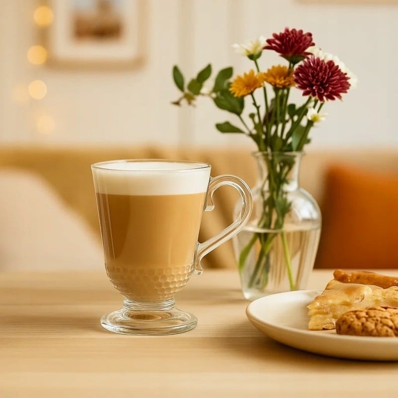 Szklanki z uchem 320 ml Altom Siena Perełki kubki do herbaty kawy latte macchiato komplet 6 sztuk z łyżeczkami