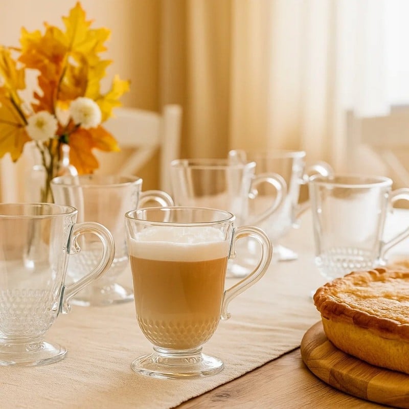 Szklanki z uchem 320 ml Altom Siena Perełki kubki do herbaty kawy latte macchiato komplet 6 sztuk z łyżeczkami