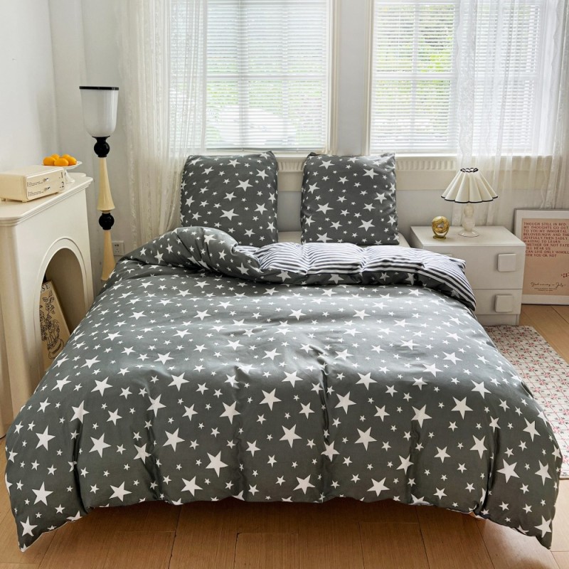 Pościel 140x200 bawełna satynowa dwustronna GierekHoff gruba 2 części GH 3103 szara w gwiazdki