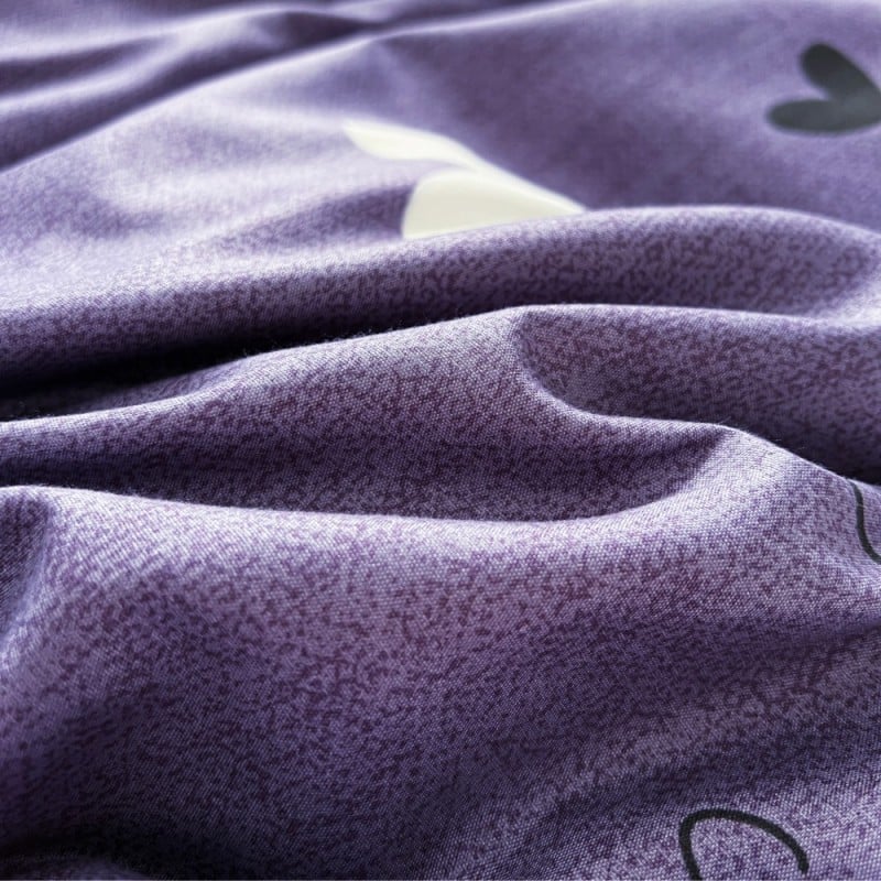 Pościel 140x200 bawełna satynowa dwustronna GierekHoff gruba 2 części GH 3104 fioletowa w serduszka