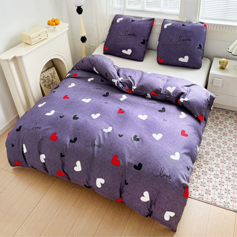 Pościel 200x220 bawełna satynowa dwustronna GierekHoff gruba 3 części GH 3104 fioletowa w serduszka