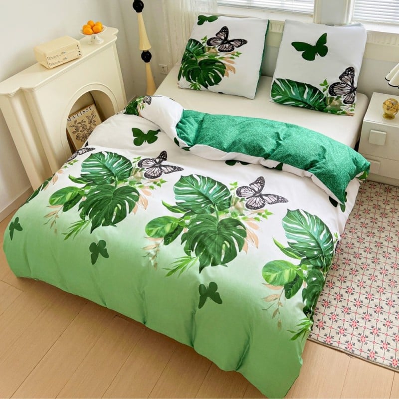 Pościel 160x200 bawełna satynowa dwustronna GierekHoff gruba 3 części GH 3105 liście monstery