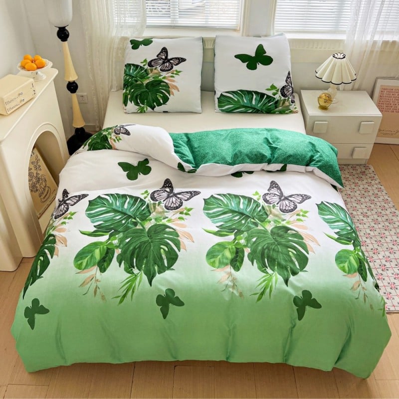 Pościel 160x200 bawełna satynowa dwustronna GierekHoff gruba 3 części GH 3105 liście monstery