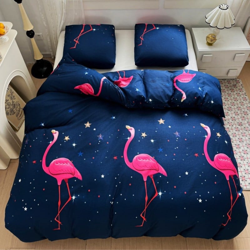 Pościel 160x200 bawełna satynowa dwustronna GierekHoff gruba 3 części GH 3108 flamingi