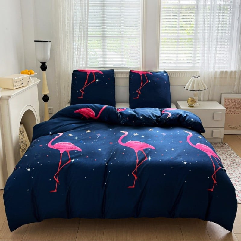 Pościel 160x200 bawełna satynowa dwustronna GierekHoff gruba 3 części GH 3108 flamingi