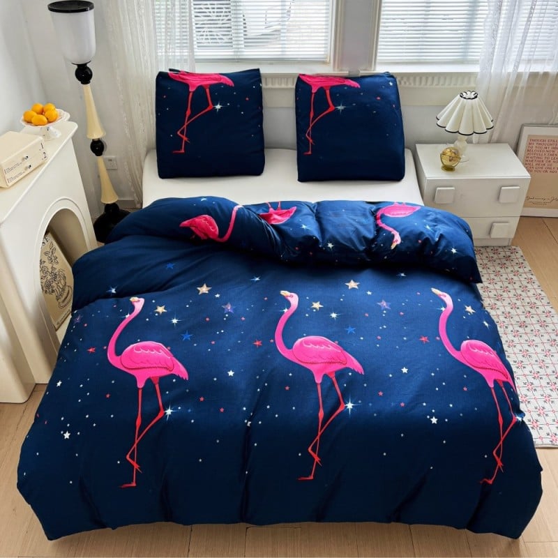 Pościel 200x220 bawełna satynowa dwustronna GierekHoff gruba 3 części GH 3108 flamingi