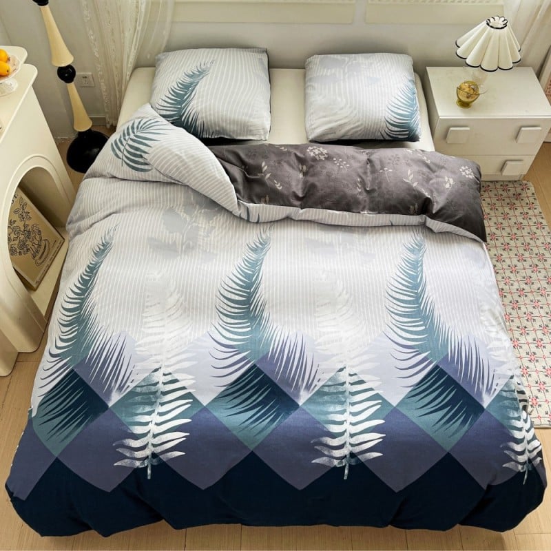 Pościel 200x220 bawełna satynowa dwustronna GierekHoff gruba 3 części GH 3110 paprocie