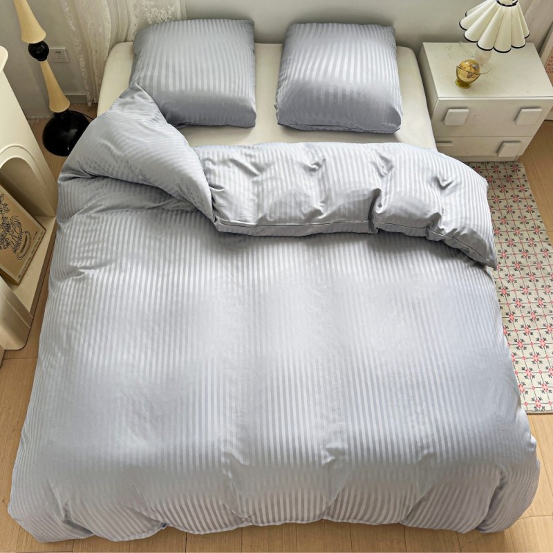 Pościel 140x200 adamaszek bawełna satynowa GierekHoff gruba 2 części GH 3111 hotelowa szara w paski