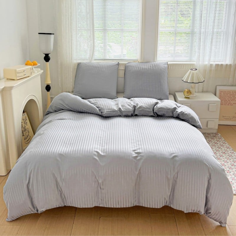 Pościel 200x220 adamaszek bawełna satynowa GierekHoff gruba 3 części GH 3111 hotelowa szara w paski