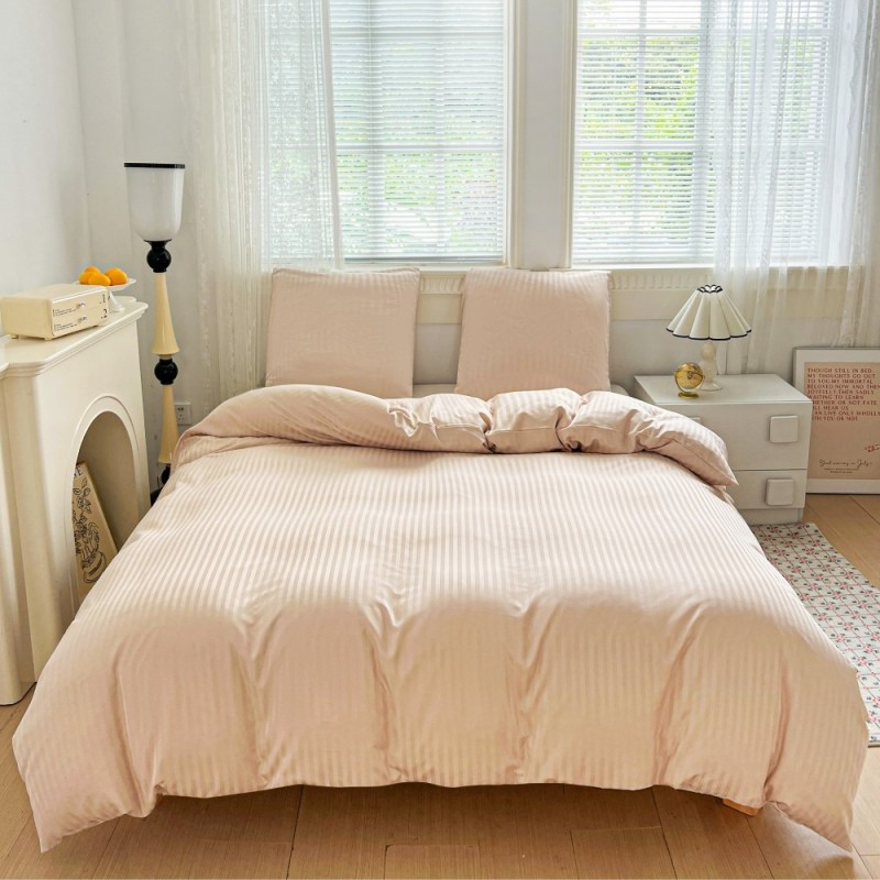 Pościel 140x200 adamaszek bawełna satynowa GierekHoff gruba 2 części GH 3113 hotelowa beżowa w paski