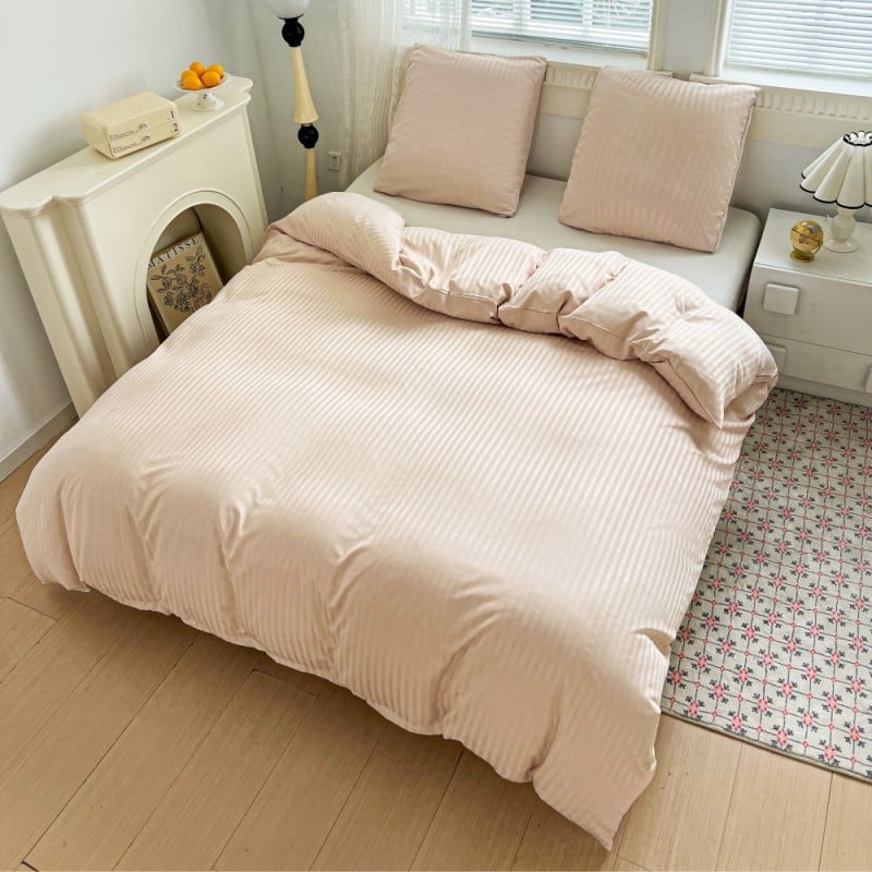 Pościel 160x200 adamaszek bawełna satynowa GierekHoff gruba 3 części GH 3113 hotelowa beżowa w paski