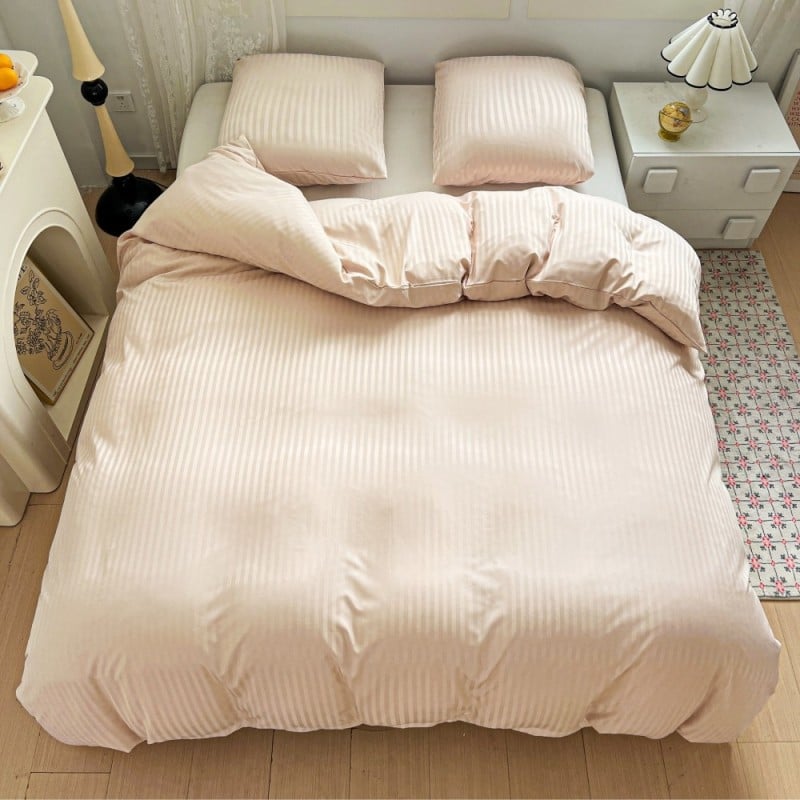 Pościel 200x220 adamaszek bawełna satynowa GierekHoff gruba 3 części GH 3113 hotelowa beżowa w paski