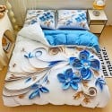 Pościel 200x220 bawełna satynowa wzór 5D dwustronna GierekHoff gruba 3 części GH 3117 artystyczny quilling niebieski