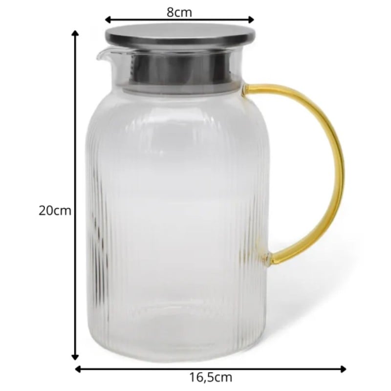 Szklany dzbanek do napojów 1,5 l z metalową pokrywką I złotą rączką tragar