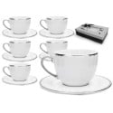 Filiżanki 280 ml ze spodkami do kawy herbaty na 6 osób serwis kawowy z srebrnym akcentem Tragar