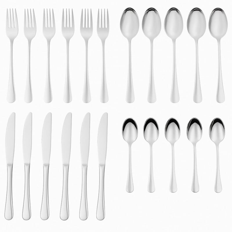 Komplet sztućców stal nierdzewna połysk Rosa Bella zestaw 24 elementy organizer kwiat jajko RB 735