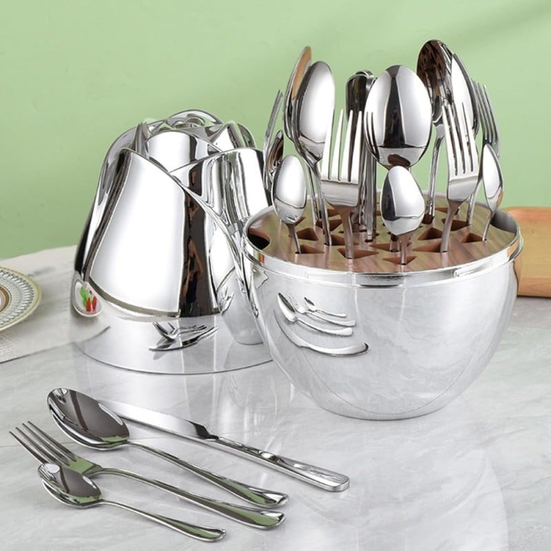 Komplet sztućców stal nierdzewna połysk Rosa Bella zestaw 24 elementy organizer kwiat jajko RB 735